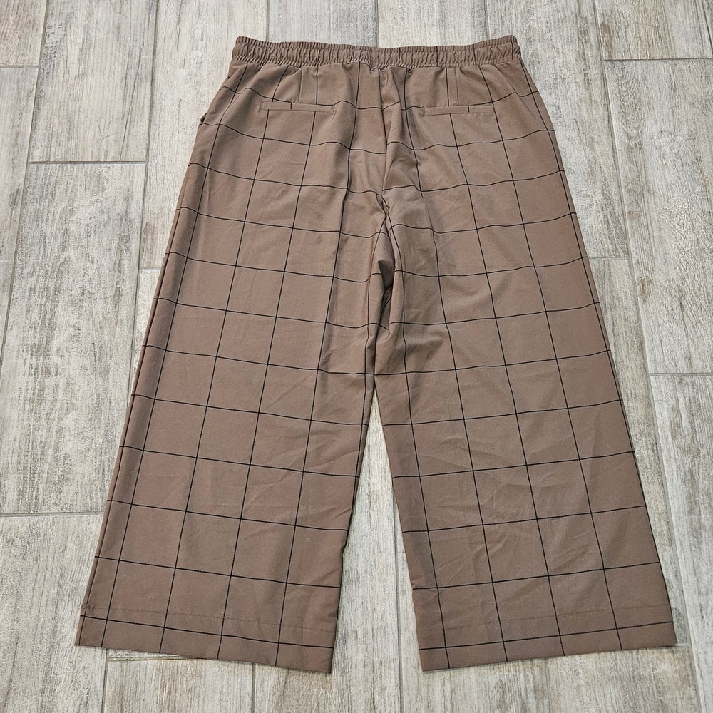 Albion Jetset Crop Pants Size XXL Brown Windowpane Wide Leg Elastic Drawstring - Picture 8 of 11